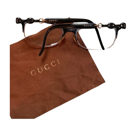 Gucci Eyeglasses GG Made in Italy | Black Half-Rim Frame w/ Gold Chain Detail - Picture 3 of 9